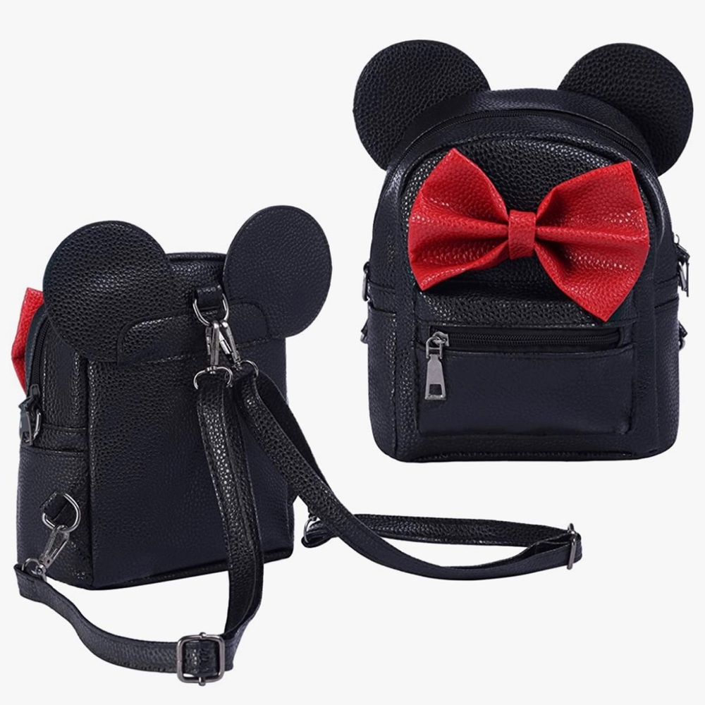 NWT  PU Leather Mickey Mouse Ear Bow Backpack Shoulder School Mini Bag